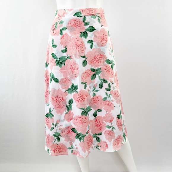 Show Me Your Mumu White Floral MOONLIGHT Midi Skirt Pink Roses Size XS - Picture 2 of 9